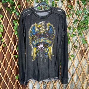 Vintage Y2K affliction thermal 3D 00s reversible LS t-shirt